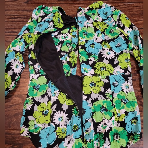 Zara NEW Green Blue Floral Bodysuit Peek Chest Long Sleeve Zipper Back NWOT XS - Picture 8 of 12